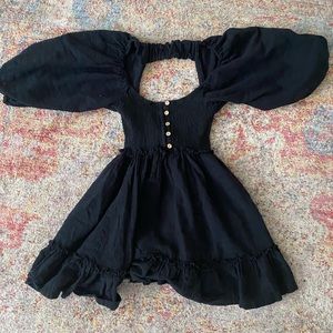 Free People Puff sleeve dress with buttons down center in black